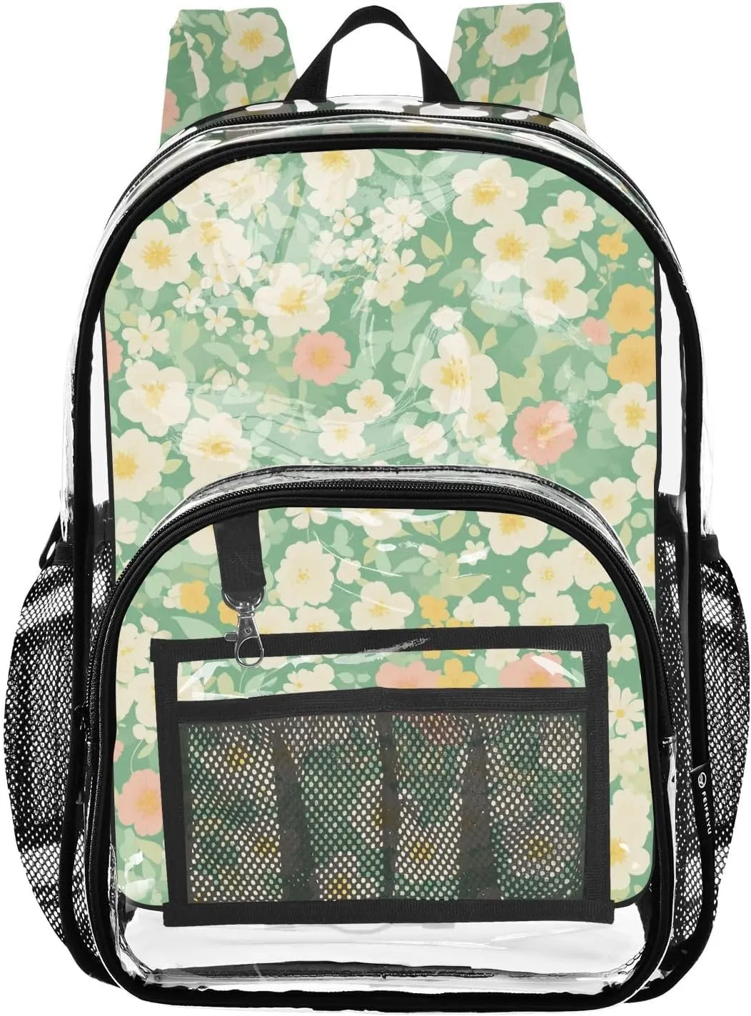 FRODOTGV Cartoon Flowers Lawn Kids Clear Backpacks for School Clear Bookbag for Girls Transparent Heavy Duty Bag