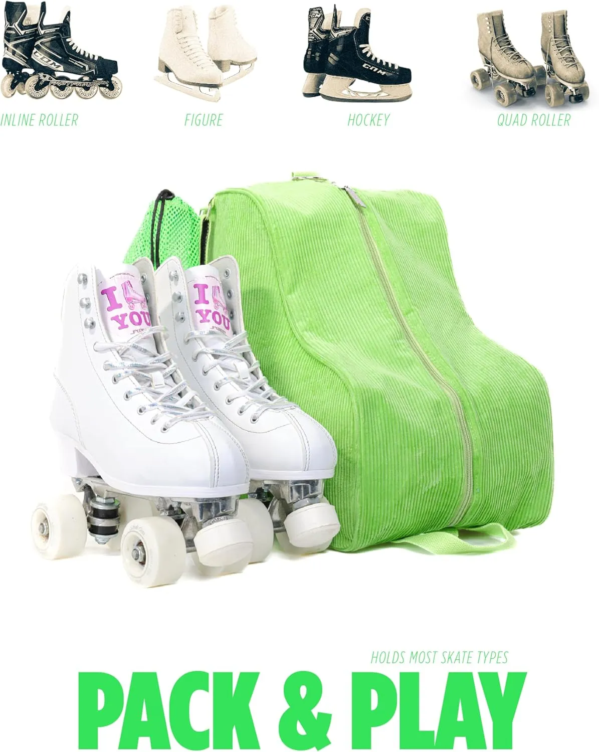 Fydelity- Retro Cute Roller Skate Bag for Women, Converts into Roller Skates Backpack –Heavy Duty Roller Skating Bag Fits Mens Ice Skate, Boys Inline Skates, Girls Figure Skates