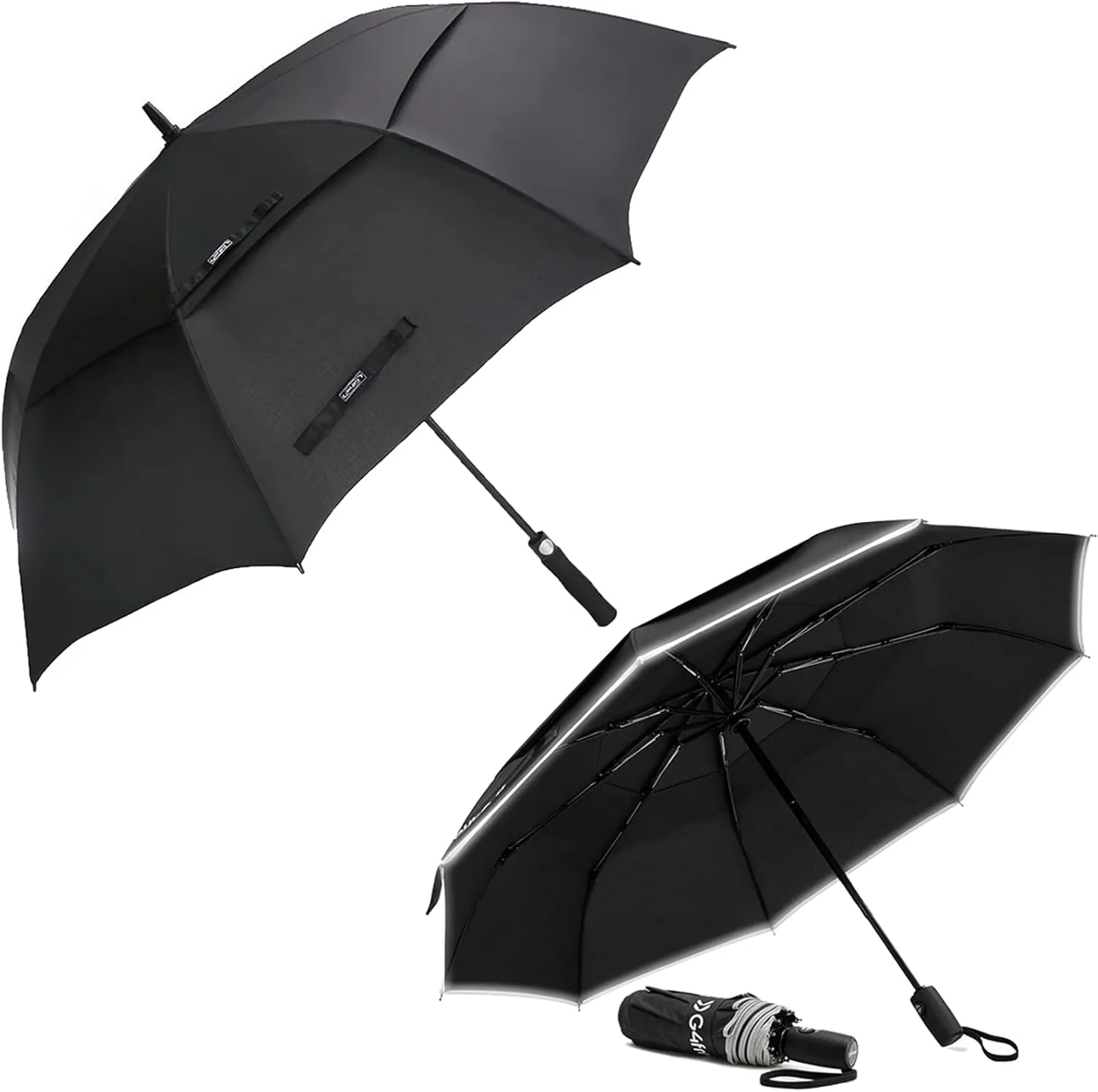 G4Free 54" 42" Windproof Umbrella, Extra Large Double Canopy Vented Travel Compact Umbrella for Rain & Sun Double Canopy Umbrella with Reflective Strip Umbrellas