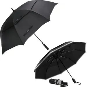 G4Free 54" 42" Windproof Umbrella, Extra Large Double Canopy Vented Travel Compact Umbrella for Rain & Sun Double Canopy Umbrella with Reflective Strip Umbrellas