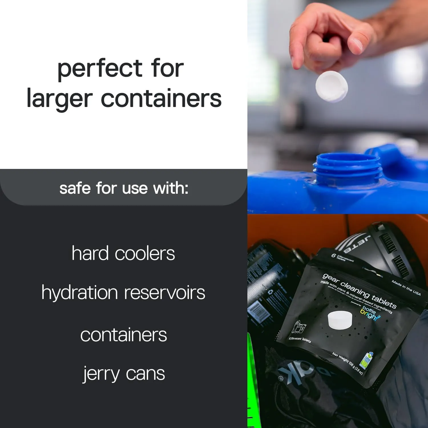 Gear Cleaning Tablets by Bottle Bright (6 or 20 Count) - EPA Safer Choice Certified - Hydration Reservoir, Large Container & Water Storage System Cleaner