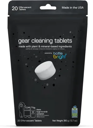 Gear Cleaning Tablets by Bottle Bright (6 or 20 Count) - EPA Safer Choice Certified - Hydration Reservoir, Large Container & Water Storage System Cleaner