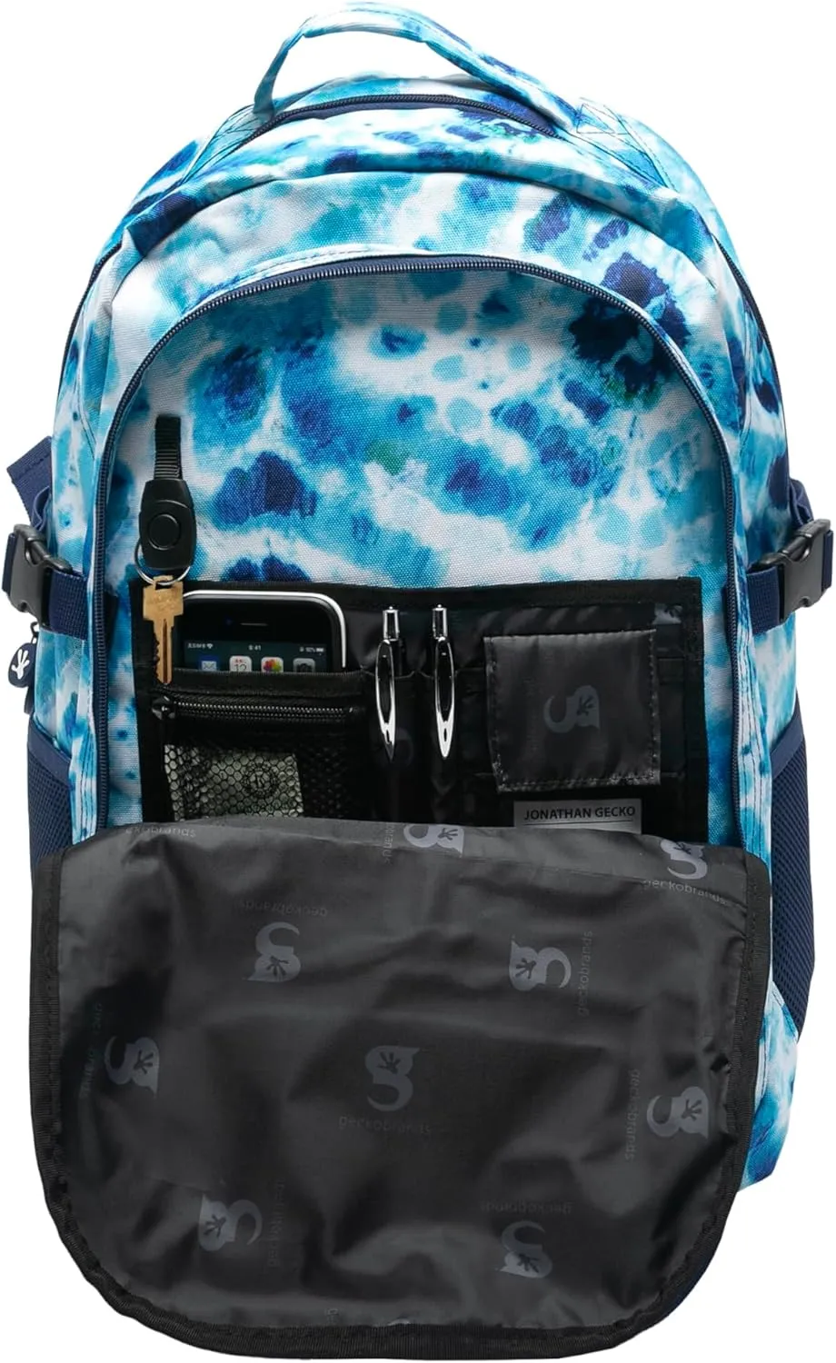 geckobrands Endurance Backpack - Blue Tie Dye Work Hiking Traveling Backpack with Multiple Pockets Spacious