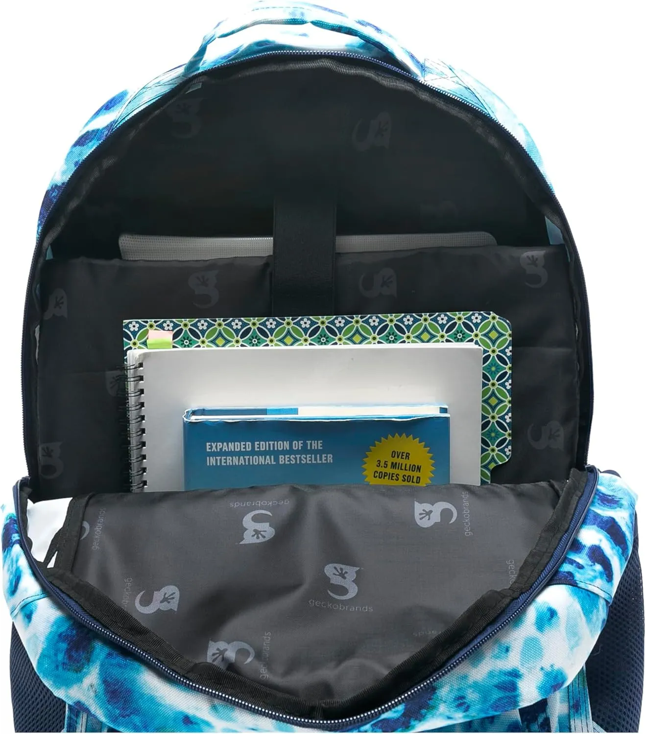 geckobrands Endurance Backpack - Blue Tie Dye Work Hiking Traveling Backpack with Multiple Pockets Spacious