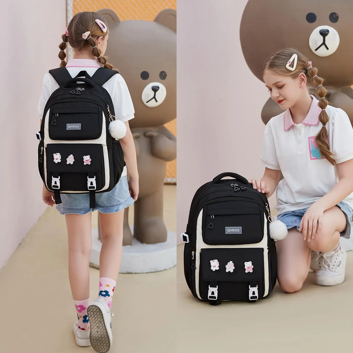 Girls Backpack Aesthetic Laptop Backpacks Kawaii Large Bookbag Anime Casual Travel Daypack,Black