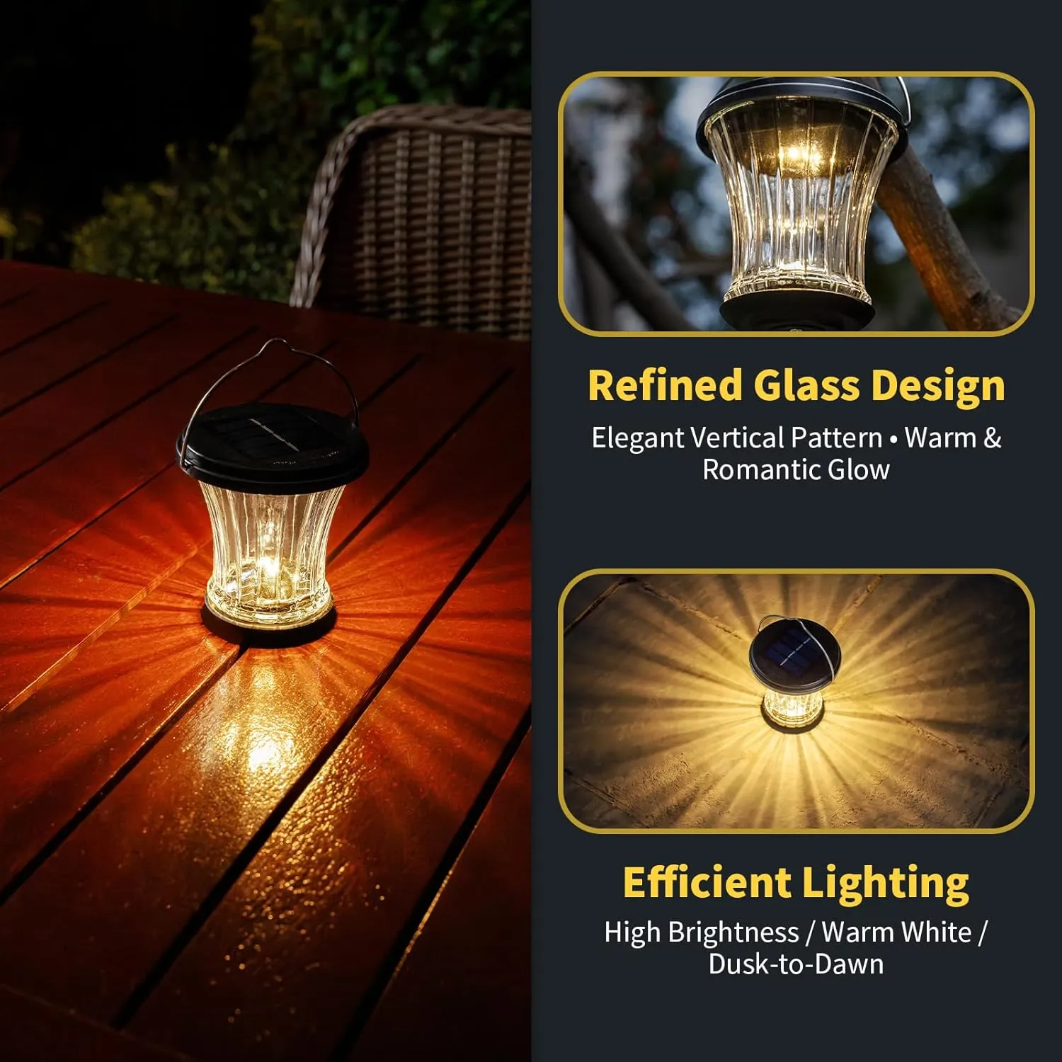 Glass Solar Lantern Outdoor, Waterproof Hanging Solar Lights for Outside with Modular Design, 3000K LED, Auto On/Off Table Lamp for Garden Patio Yard Fence Wall Decorative, Warm White(2 Pack)