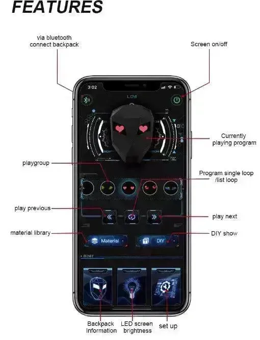 Glowing Eyes 3D LED Display Knight Backpack