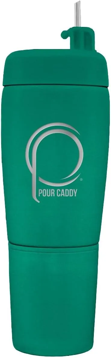 Golf Flask Set, Insulated Stainless Steel Liquor Dispenser with Leakproof Pour Spout, Hidden Shot Cups, Removable Base, Portable Golf Bar Set, 20 oz, Fairway Green