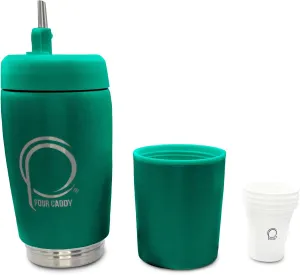 Golf Flask Set, Insulated Stainless Steel Liquor Dispenser with Leakproof Pour Spout, Hidden Shot Cups, Removable Base, Portable Golf Bar Set, 20 oz, Fairway Green