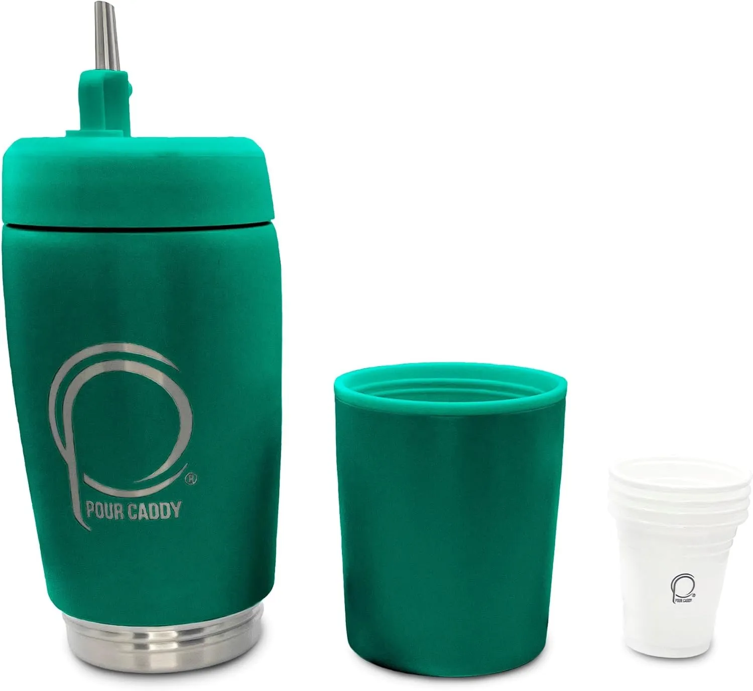 Golf Flask Set, Insulated Stainless Steel Liquor Dispenser with Leakproof Pour Spout, Hidden Shot Cups, Removable Base, Portable Golf Bar Set, 20 oz, Fairway Green