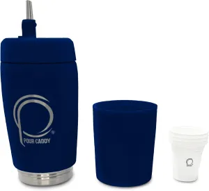 Golf Flask Set, Insulated Stainless Steel Liquor Dispenser with Leakproof Pour Spout, Hidden Shot Cups, Removable Base, Portable Golf Bar Set, 20 oz, Glory Blue