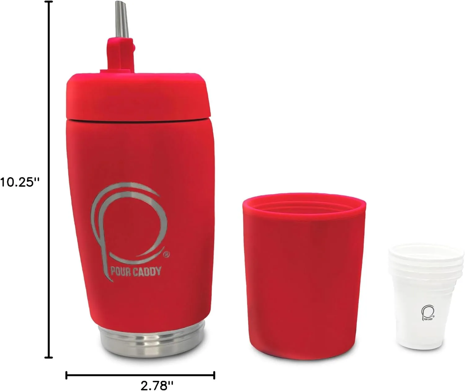 Golf Flask Set, Insulated Stainless Steel Liquor Dispenser with Leakproof Pour Spout, Hidden Shot Cups, Removable Base, Portable Golf Bar Set, 20 oz, Glory Red