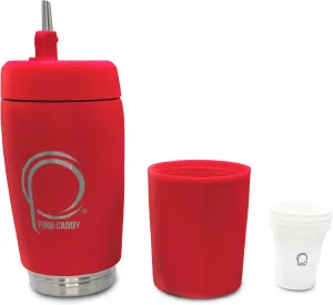 Golf Flask Set, Insulated Stainless Steel Liquor Dispenser with Leakproof Pour Spout, Hidden Shot Cups, Removable Base, Portable Golf Bar Set, 20 oz, Glory Red