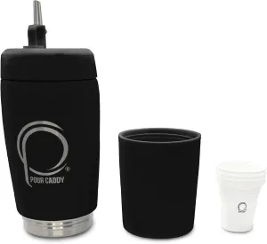 Golf Flask Set, Insulated Stainless Steel Liquor Dispenser with Leakproof Pour Spout, Hidden Shot Cups, Removable Base, Portable Golf Bar Set, 20 oz, Shadow Black