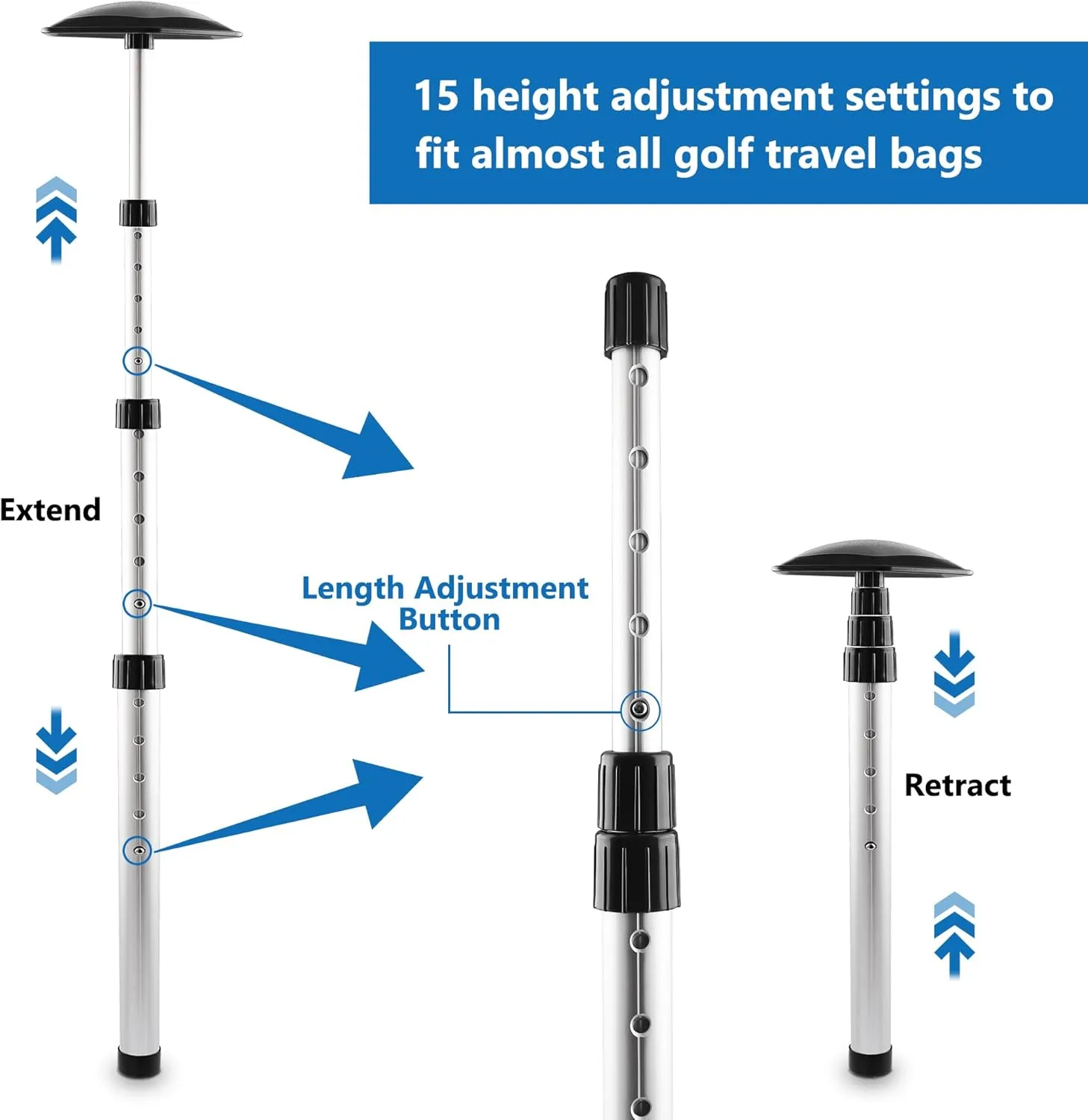 Golf Travel Bag Support Pole - Anti-Impact Golf Club Protector Support Golf Travel Bag Cover and Aluminum Alloy Golf Rod Stick to Protect Golf Clubs