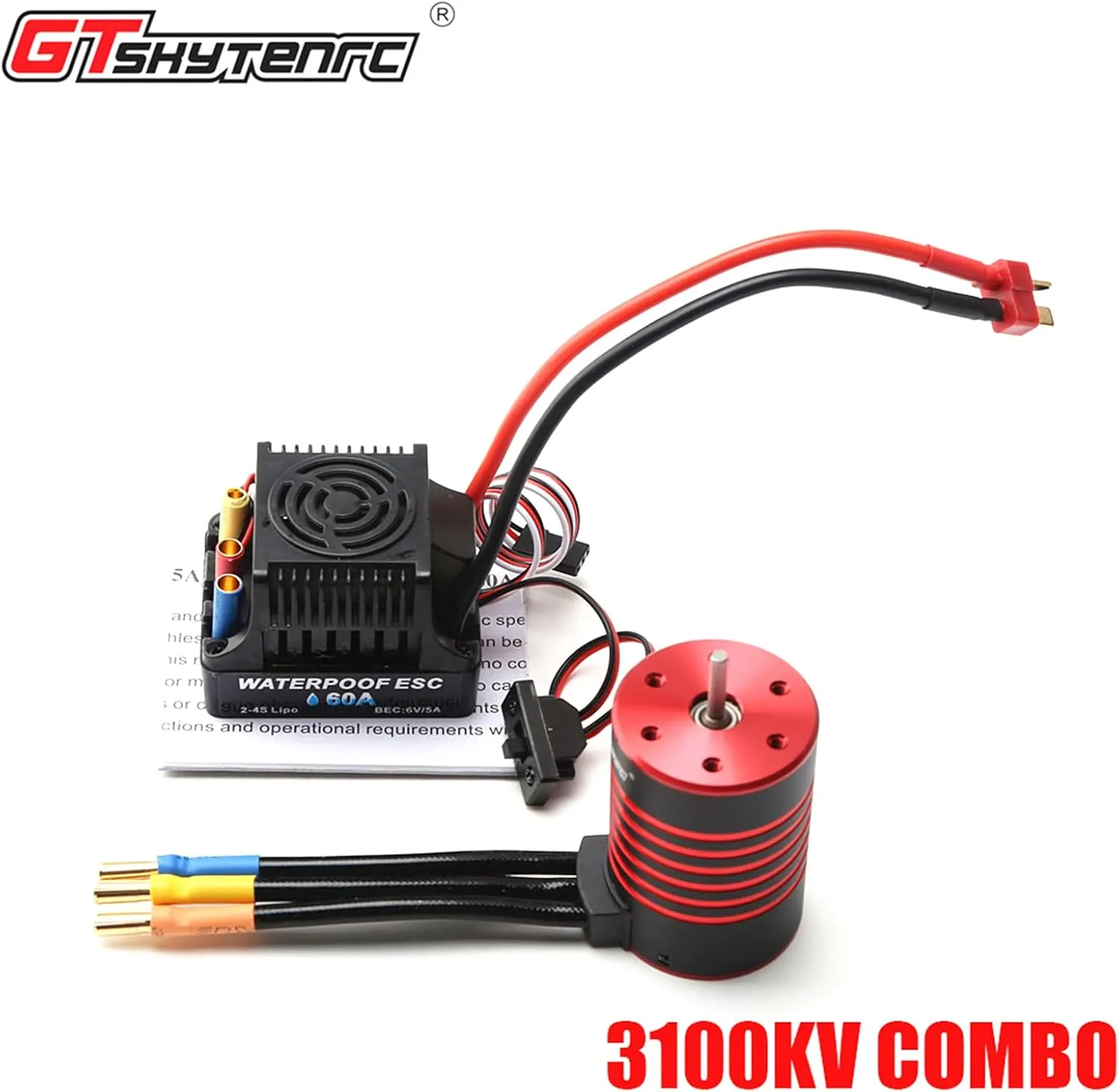 GoolRC 3650 Brushless Motor and ESC, RC Brushless Motor ESC Combo with 3100KV Brushless Motor and 60A ESC T Plug for 1/8 RC Car Toys uitable for Modification Enthusiasts