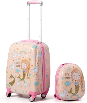 Goplus Kids Luggage Set, 12" & 18" Kids Carry On Luggage Set, Multi-directional Wheels Suitcase, Large Capacity Rolling Trolley Suitcase, Gift for Boys and Girls Toddlers Children Travel