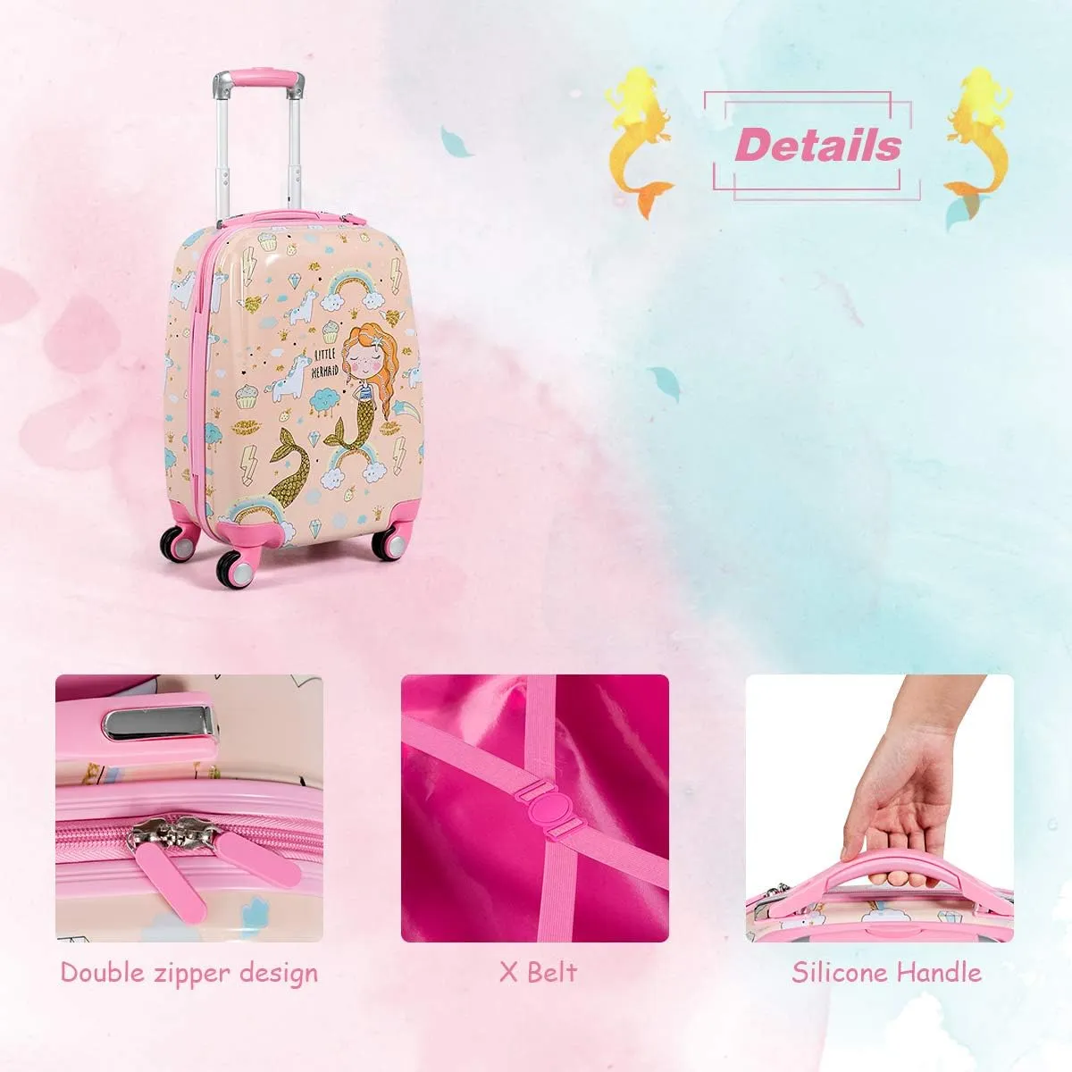 Goplus Kids Luggage Set, 12" & 18" Kids Carry On Luggage Set, Multi-directional Wheels Suitcase, Large Capacity Rolling Trolley Suitcase, Gift for Boys and Girls Toddlers Children Travel
