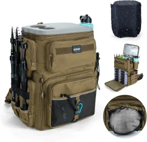 Goture Fishing Backpack with Cooler, 66L 600D Tackle Backpack with 3 Rod Holders, EVA Cover, Helmet Holder, Rain Cover, Saltwater Large Fishing Bag for Camping Hiking, Gear Storage Bag, Gifts for Men