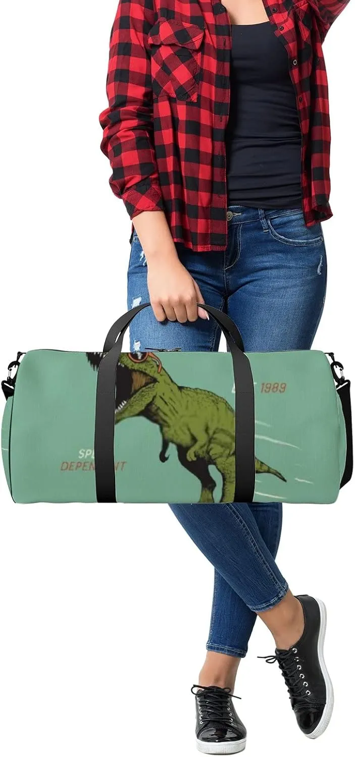 Green Dinosaur Skateboarder Dressed In Sunglasses Sports Bag Tote Bag Waterproof Gym Bag with Shoulder Strap Zipper 2 Side Pockets for Men and Women, Travel and Storage Shoulder Bag.