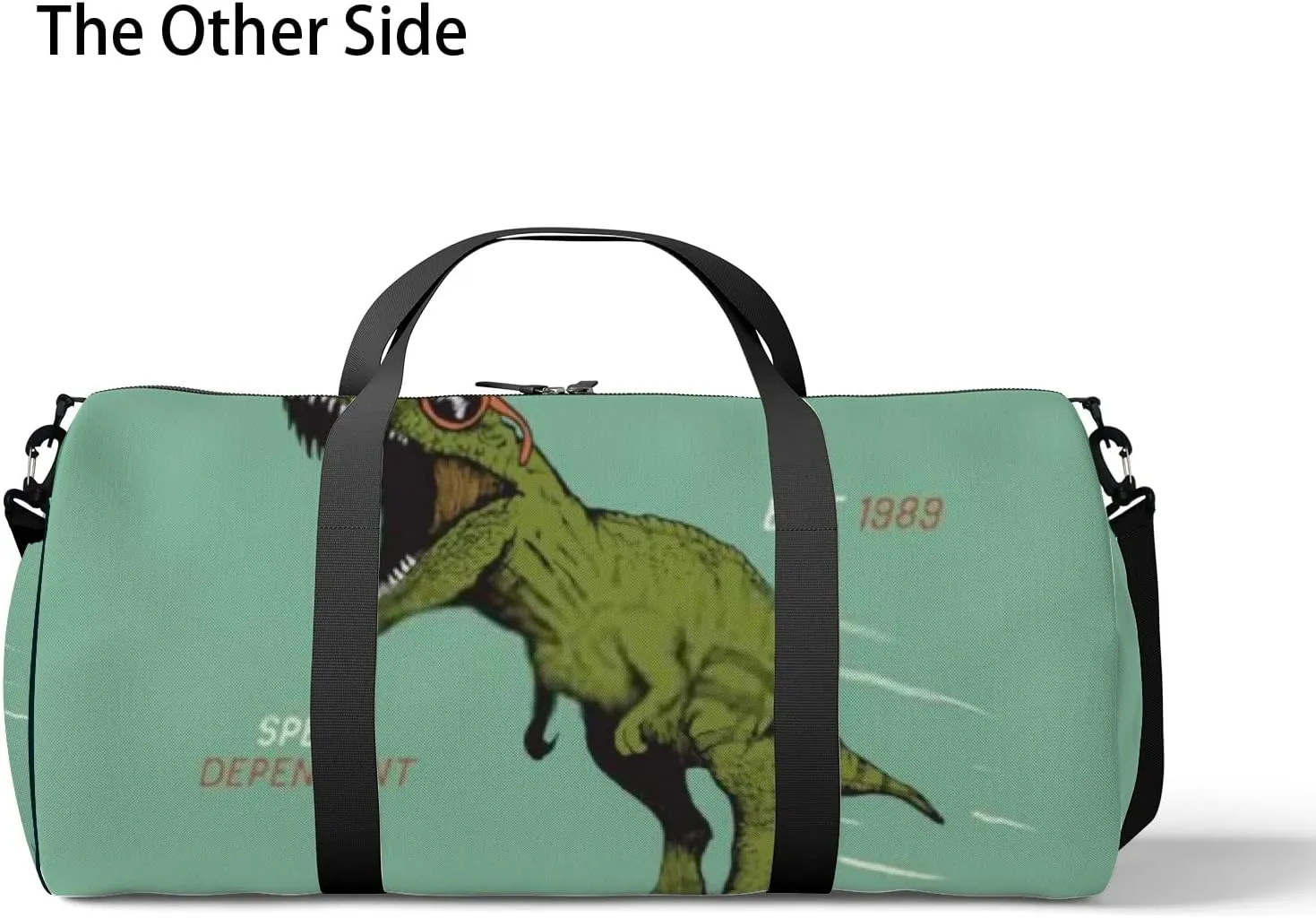 Green Dinosaur Skateboarder Dressed In Sunglasses Sports Bag Tote Bag Waterproof Gym Bag with Shoulder Strap Zipper 2 Side Pockets for Men and Women, Travel and Storage Shoulder Bag.