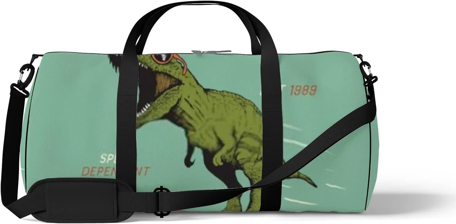 Green Dinosaur Skateboarder Dressed In Sunglasses Sports Bag Tote Bag Waterproof Gym Bag with Shoulder Strap Zipper 2 Side Pockets for Men and Women, Travel and Storage Shoulder Bag.