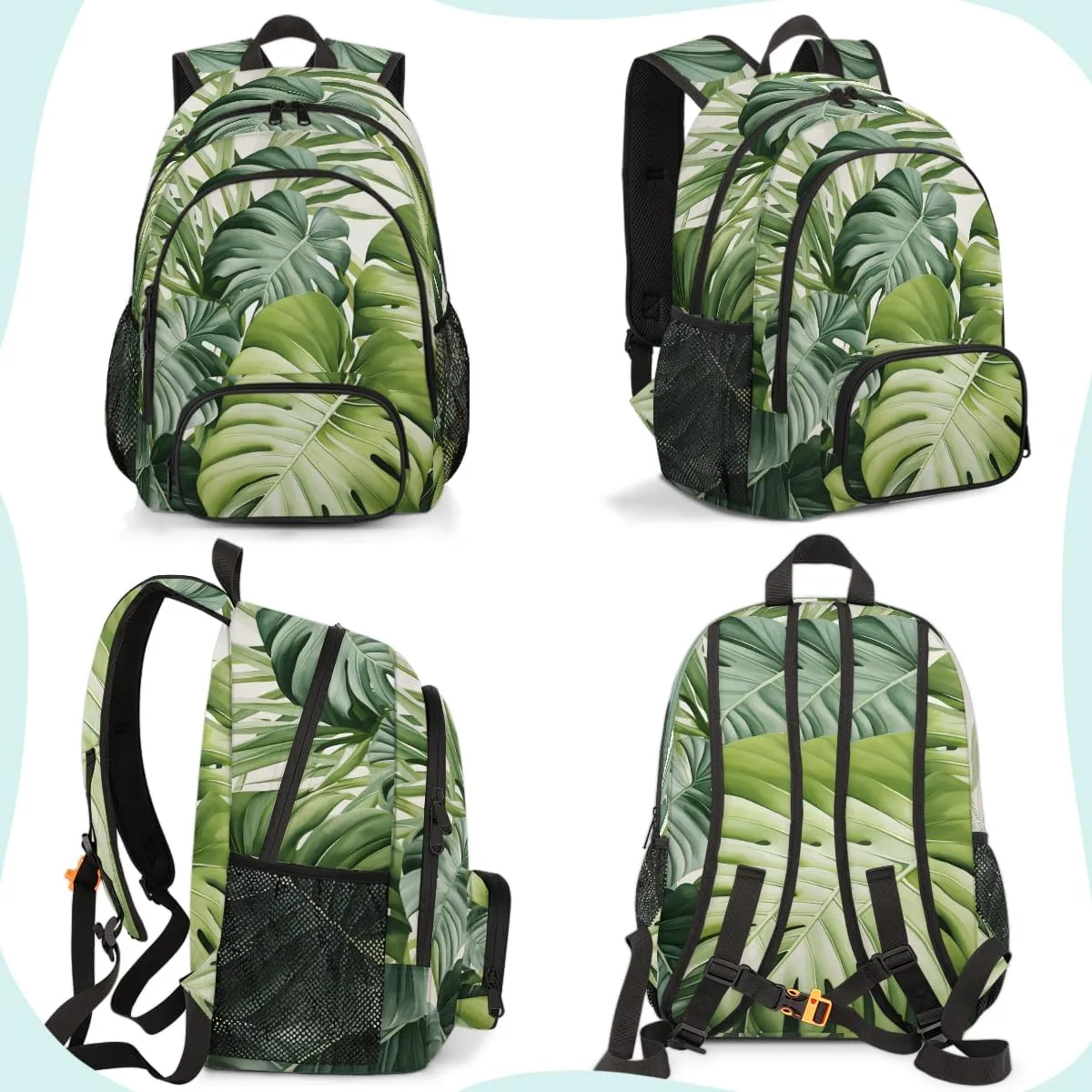 Green Tropical Leaves Carry on Travel Backpack for Women Men Water resistant Lightweight Rucksack Backpack for Weekender Casual Work Hiking Summer Palm Tree Leaf