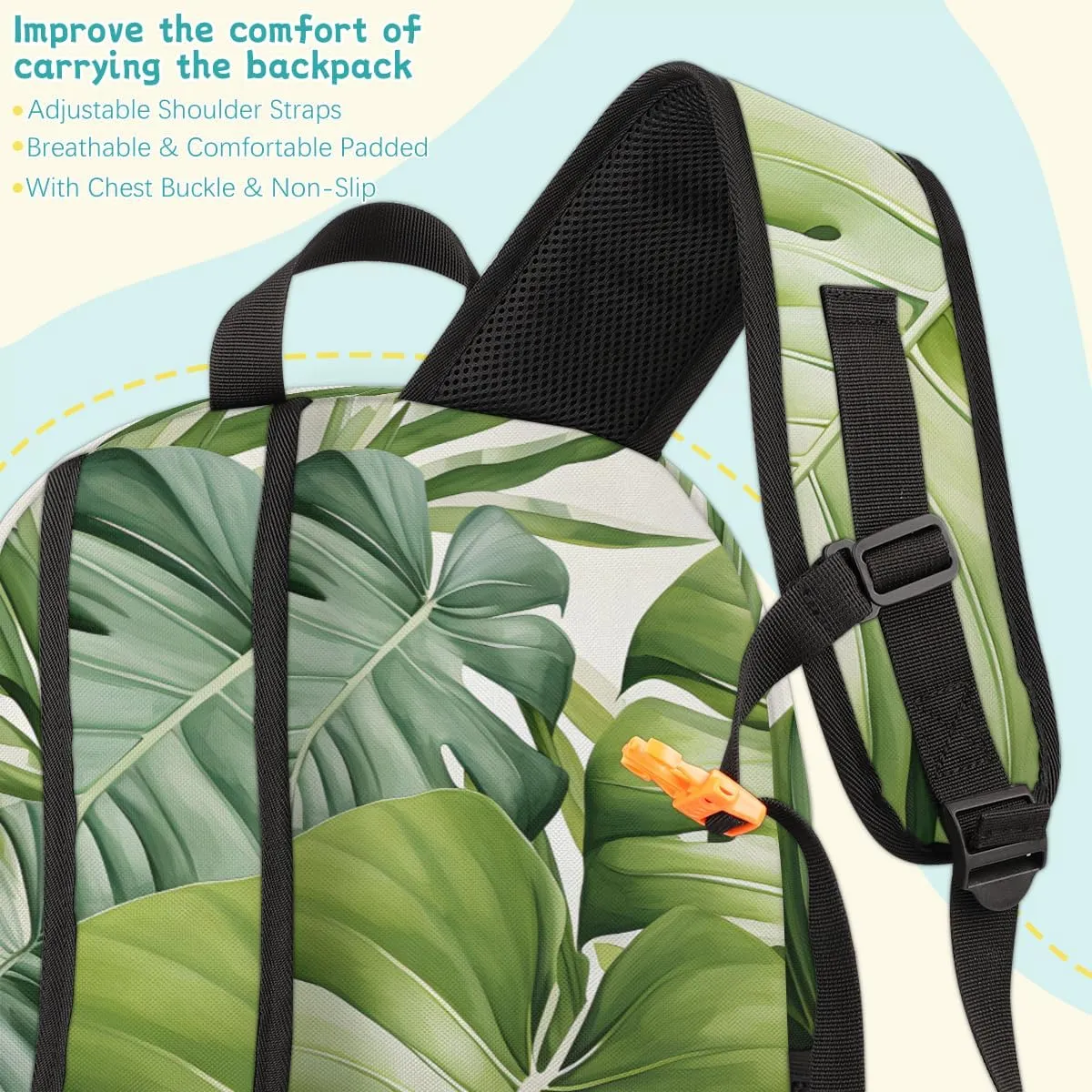 Green Tropical Leaves Carry on Travel Backpack for Women Men Water resistant Lightweight Rucksack Backpack for Weekender Casual Work Hiking Summer Palm Tree Leaf