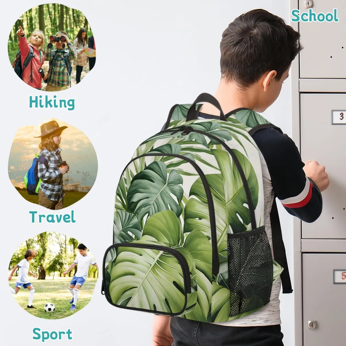 Green Tropical Leaves Carry on Travel Backpack for Women Men Water resistant Lightweight Rucksack Backpack for Weekender Casual Work Hiking Summer Palm Tree Leaf