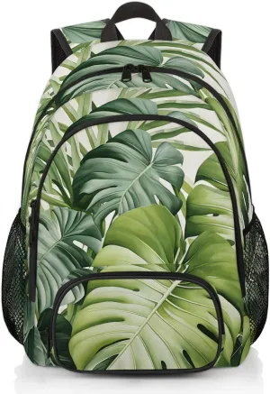 Green Tropical Leaves Carry on Travel Backpack for Women Men Water resistant Lightweight Rucksack Backpack for Weekender Casual Work Hiking Summer Palm Tree Leaf