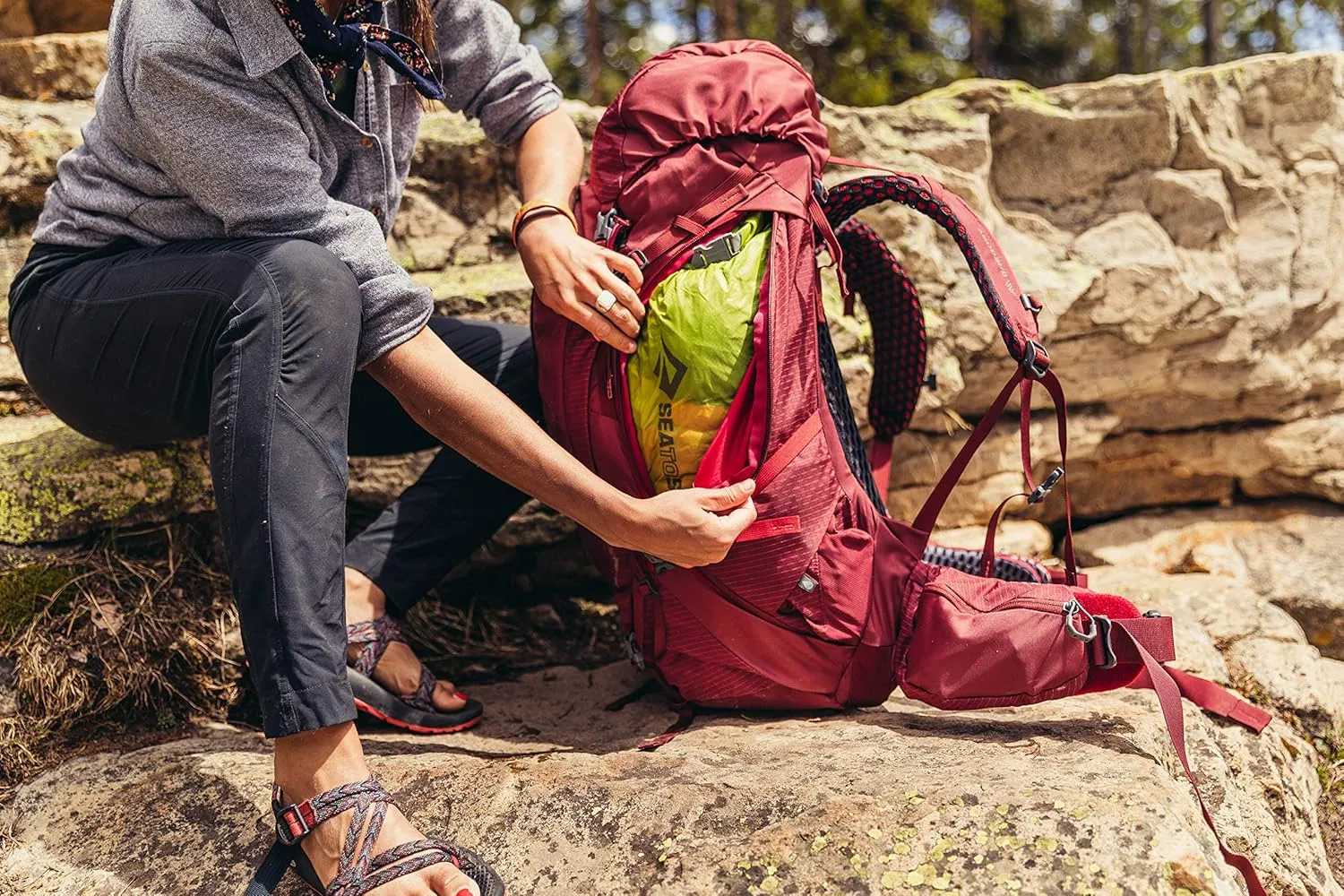 Gregory Kalmia 60L Women's Backpacking Pack, Ventilated Backpanel, Built-in Hydration Attachment for Bladder (Reservoir Not Included), Bordeaux Red
