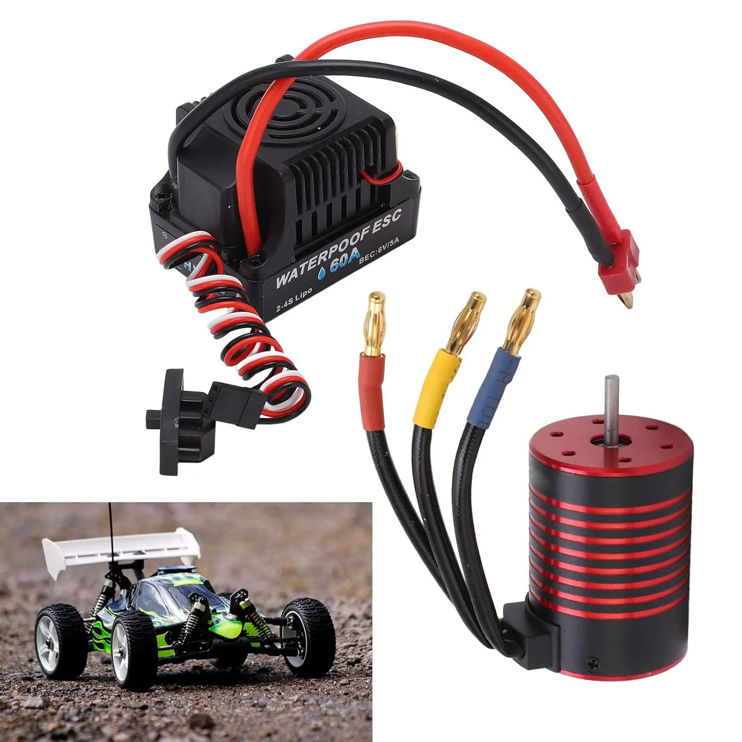GTSHYTENRC 3650 Sensorless Brushless Motor High Efficiency for 1/10 RC Car Racing Design Black Red (3600KV)