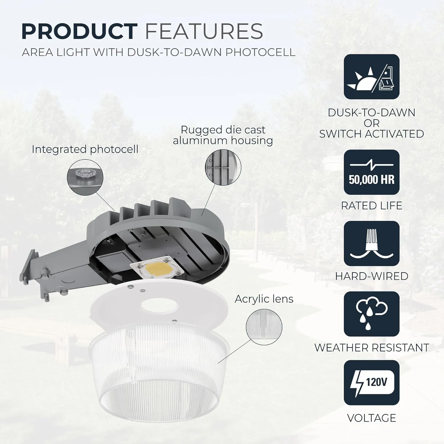 HALO ALB Outdoor Dusk-to-Dawn LED Security Area Light with 7000 Lumens, Wall or Pole Mount - Textured Gray