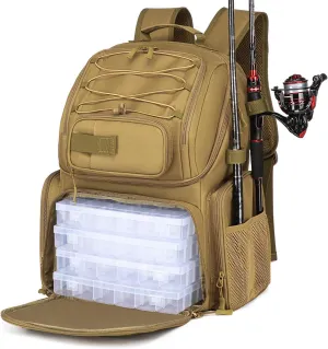 HAMBOLY Fishing Backpack with Tackle Boxes, 50L Fishing Tackle Bag with Cooler & Rod Holders, Waterproof Fishing Bag for Men