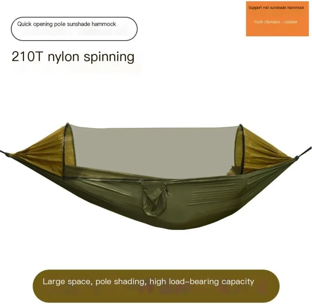 Hammock New Sunshade Quick-Open Pole Hammock Sheet Double Outdoor Camping Anti-Rollover Anti-Mosquito Hammock Hammocks for Outside(Green)