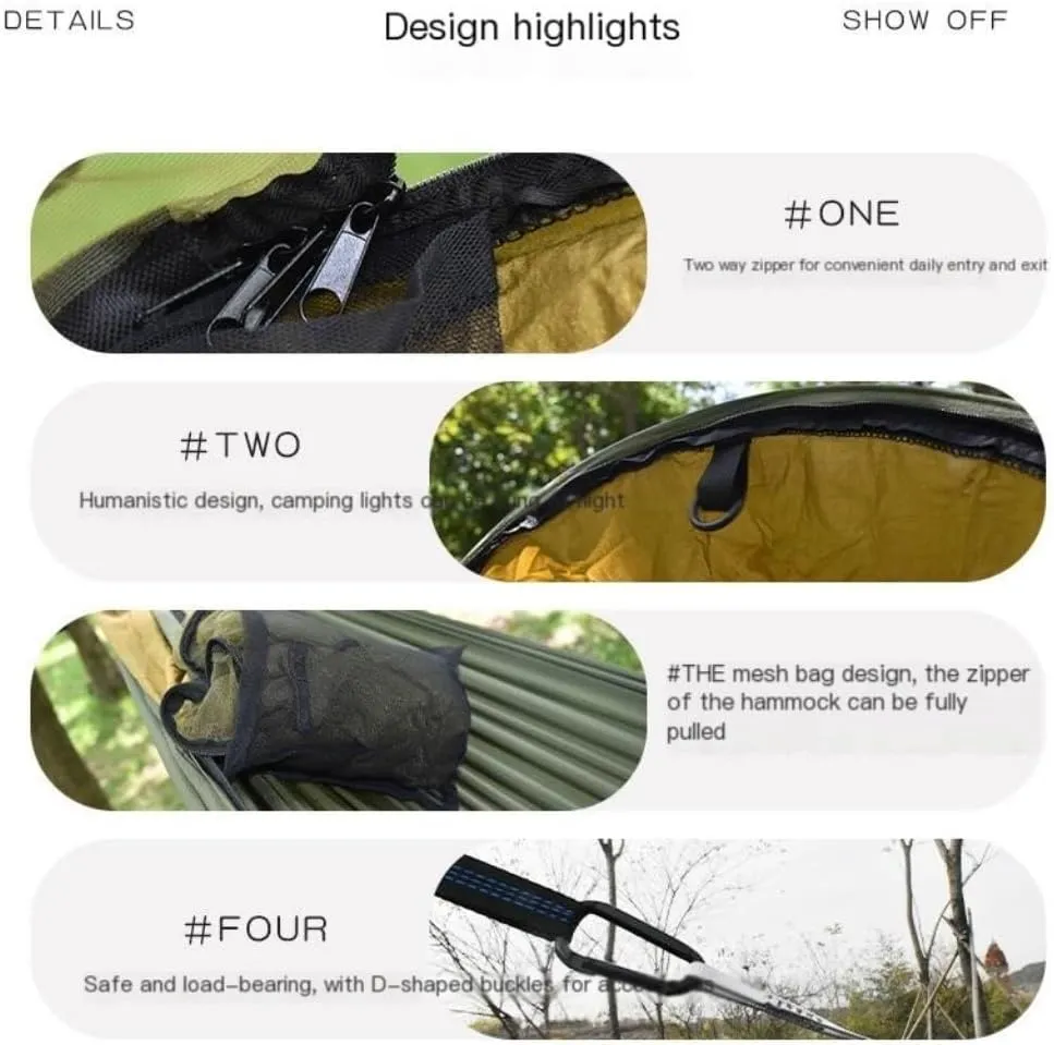 Hammock New Sunshade Quick-Open Pole Hammock Sheet Double Outdoor Camping Anti-Rollover Anti-Mosquito Hammock Hammocks for Outside(Green)