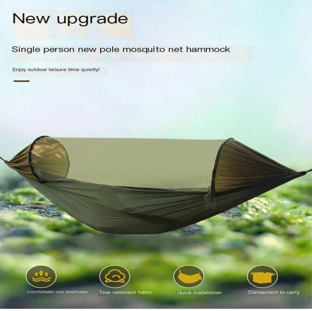 Hammock New Sunshade Quick-Open Pole Hammock Sheet Double Outdoor Camping Anti-Rollover Anti-Mosquito Hammock Hammocks for Outside(Green)