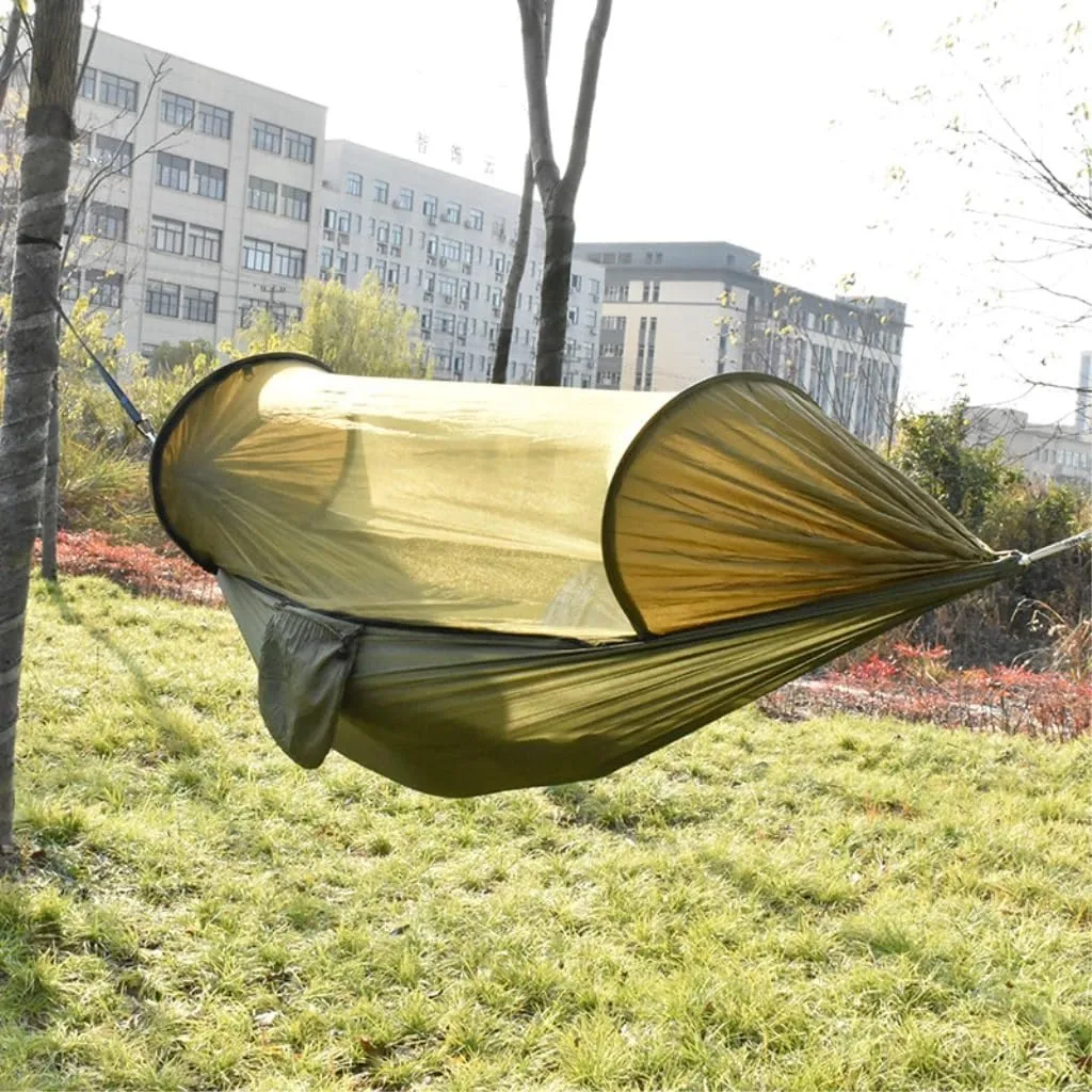 Hammock New Sunshade Quick-Open Pole Hammock Sheet Double Outdoor Camping Anti-Rollover Anti-Mosquito Hammock Hammocks for Outside(Green)