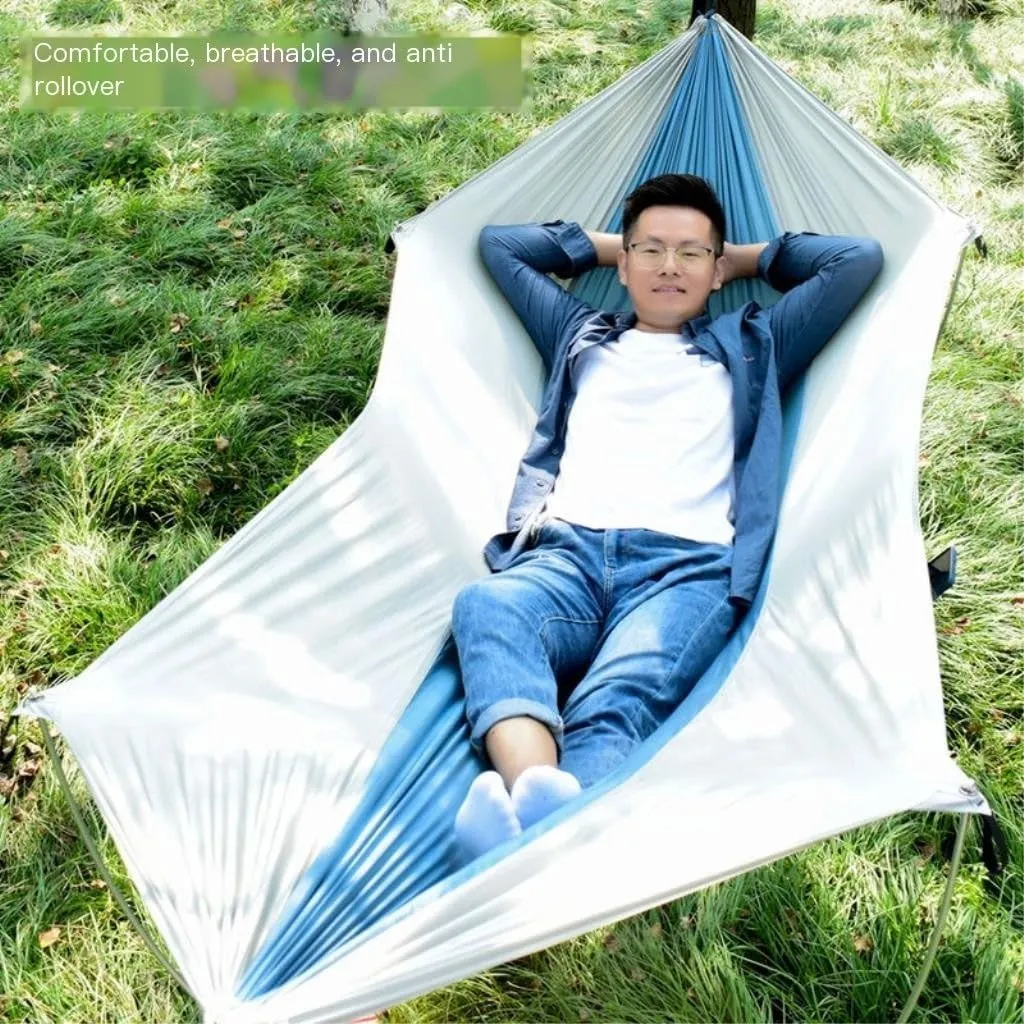 Hammocks Anti-Rollover Pole Hammock Outdoor Camping Single Double Enlarged Thickened Parachute Cloth Camping Hammock Camping Hammocks(Green,A)