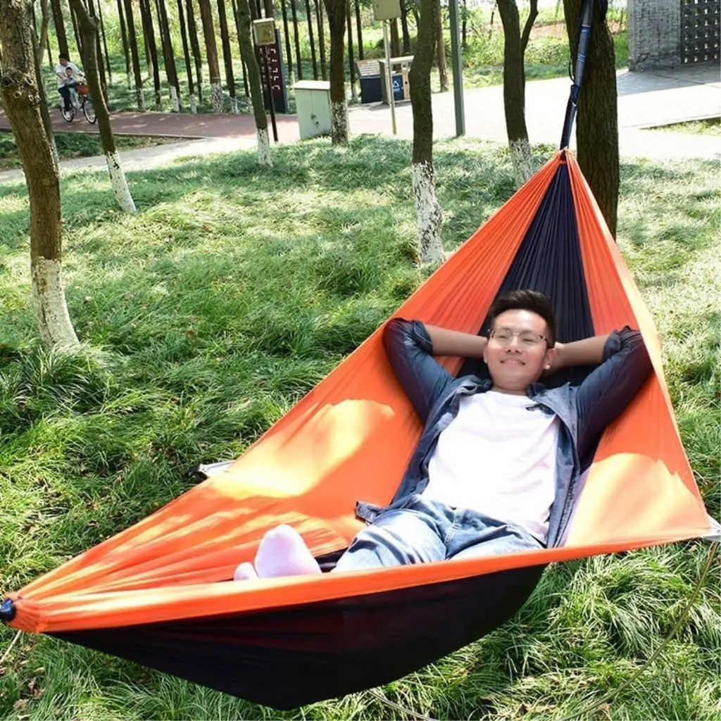 Hammocks Anti-Rollover Pole Hammock Outdoor Camping Single Double Enlarged Thickened Parachute Cloth Camping Hammock Camping Hammocks(Green,A)