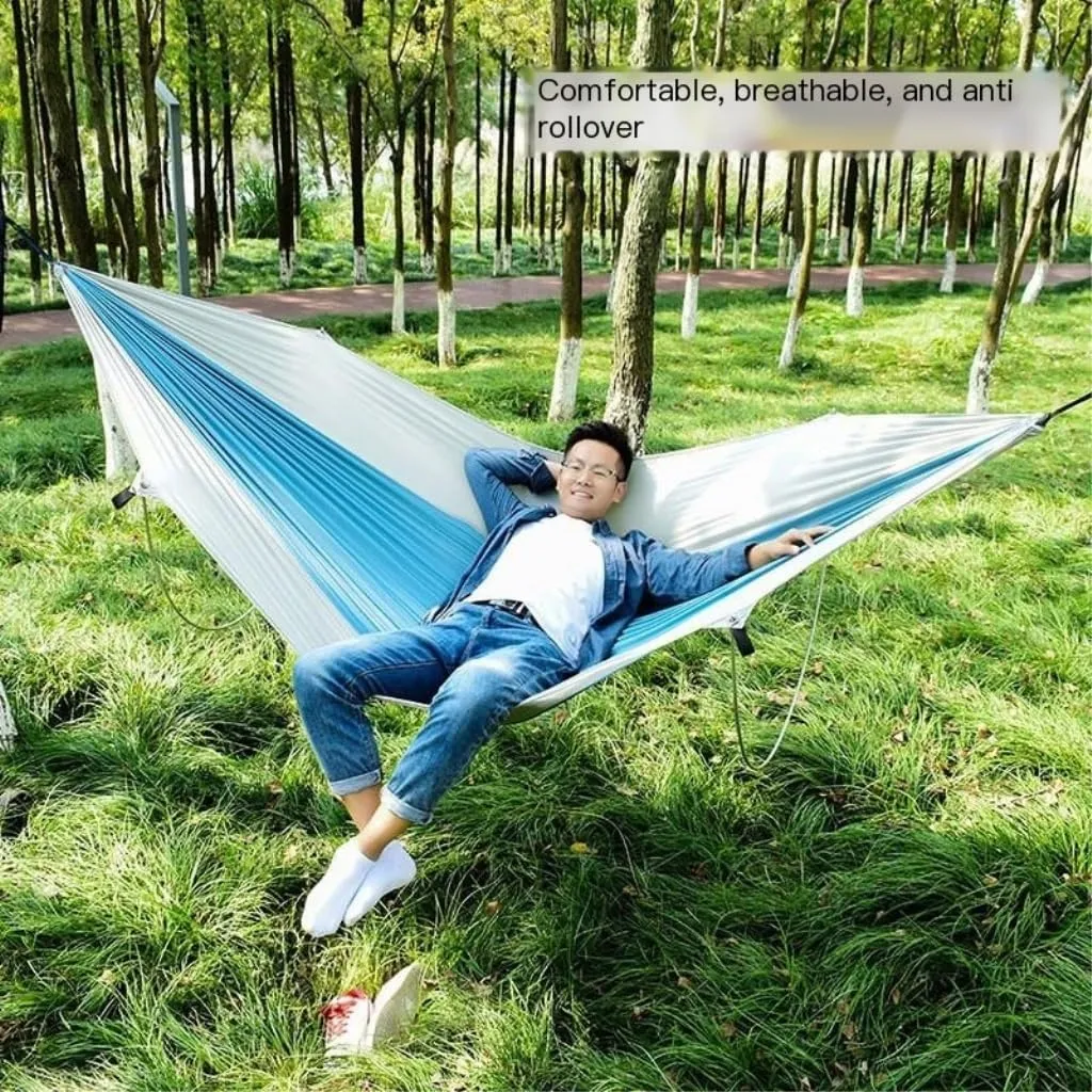 Hammocks Anti-Rollover Pole Hammock Outdoor Camping Single Double Enlarged Thickened Parachute Cloth Camping Hammock Camping Hammocks(Green,A)