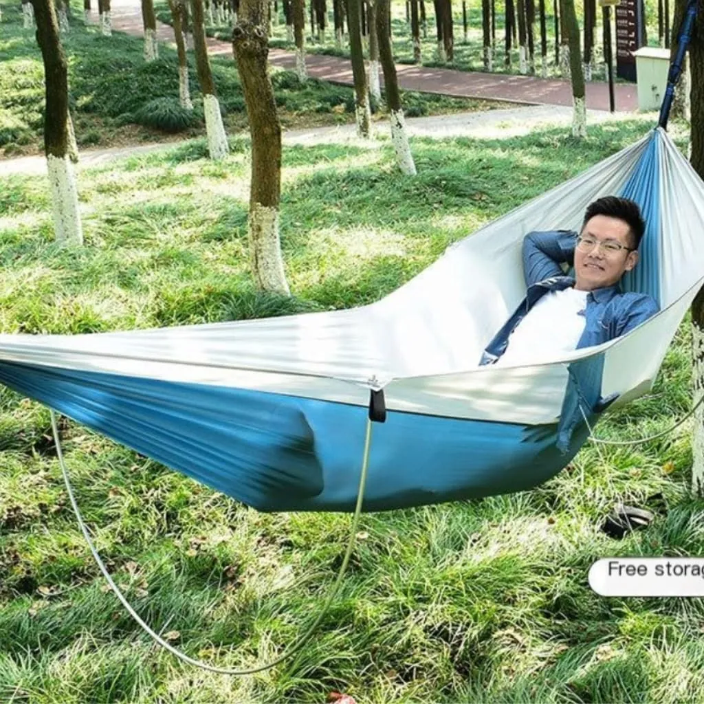 Hammocks Anti-Rollover Pole Hammock Outdoor Camping Single Double Enlarged Thickened Parachute Cloth Camping Hammock Camping Hammocks(Green,A)