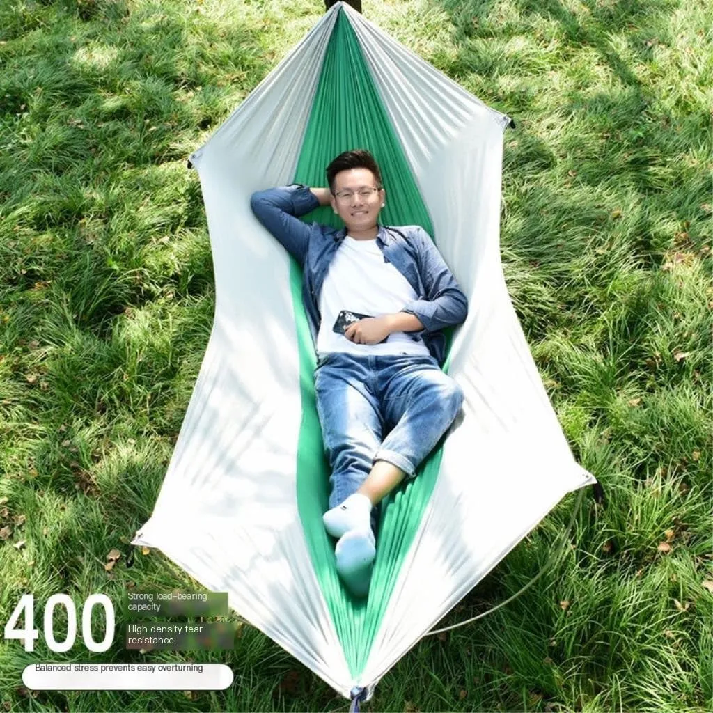 Hammocks Anti-Rollover Pole Hammock Outdoor Camping Single Double Enlarged Thickened Parachute Cloth Camping Hammock Camping Hammocks(Green,A)