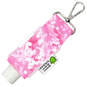 Hand Sanitizer Holder With Refillable Container - Pink Floral - 2 Ounce Travel Size - Swivel Clip For Backpack, Purse or Keychain - Handmade by Green Acorn Kitchen