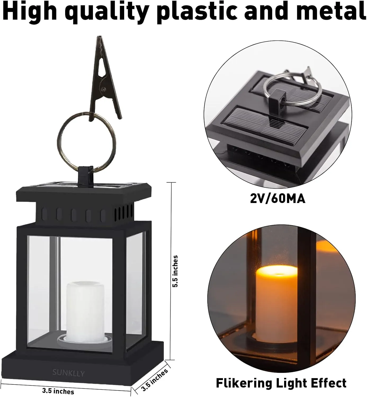 Hanging Solar Lights,Sunklly Waterproof LED Outdoor Candle Lantern Decorated in Garden Patio Deck (Pack of 4)
