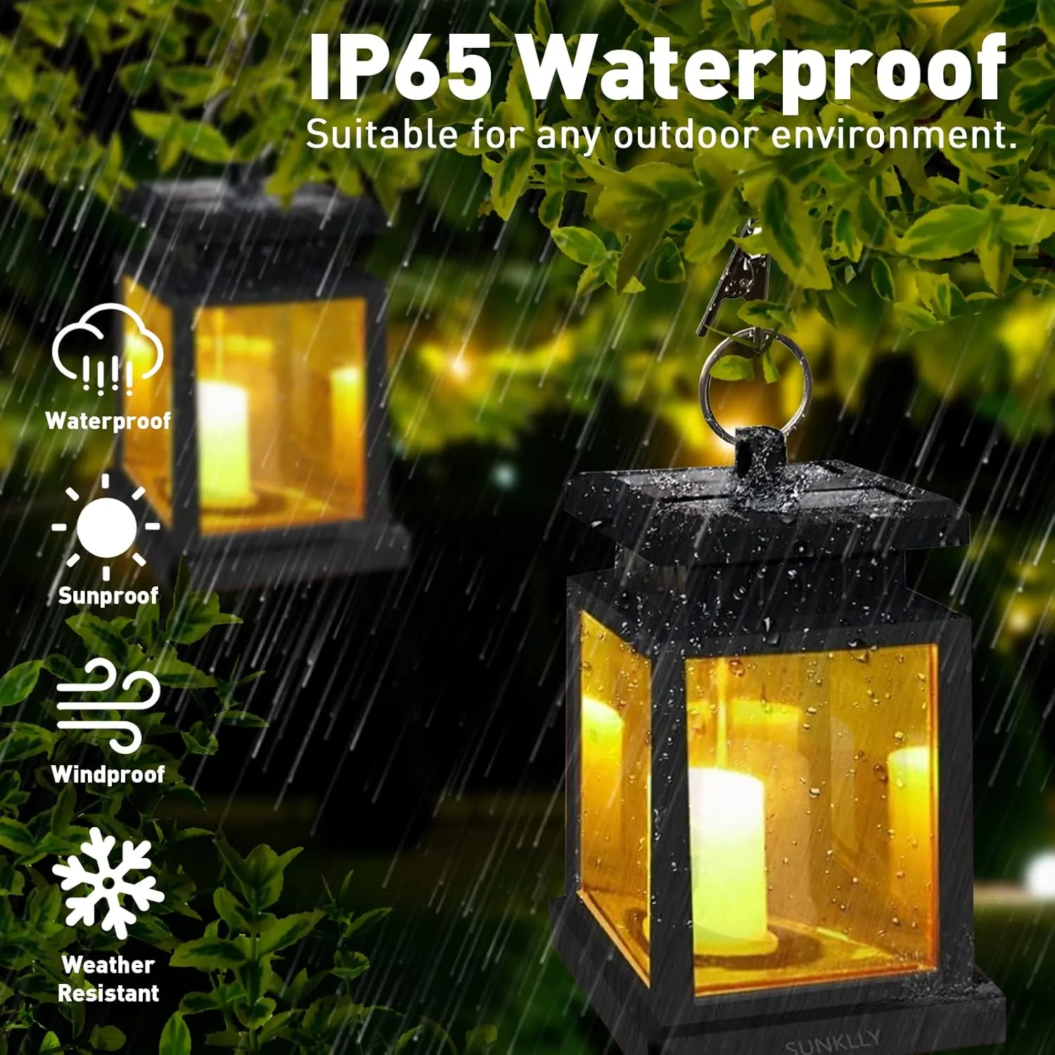 Hanging Solar Lights,Sunklly Waterproof LED Outdoor Candle Lantern Decorated in Garden Patio Deck (Pack of 4)