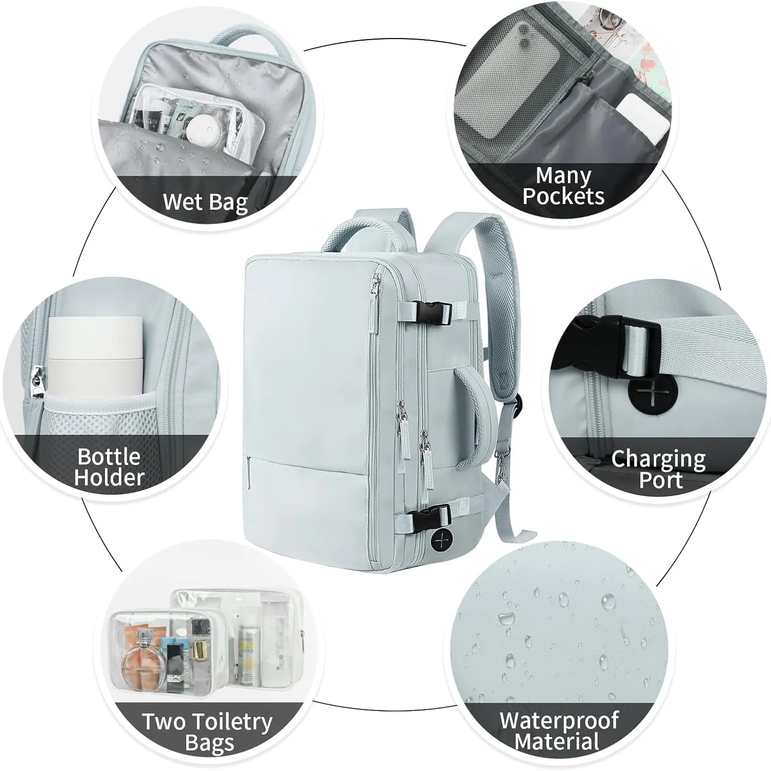 Hanples Travel Backpack for Women, Large Carry On, 17.3 Inch Laptop, Waterproof, Hiking, Casual Bag (Light Blue)