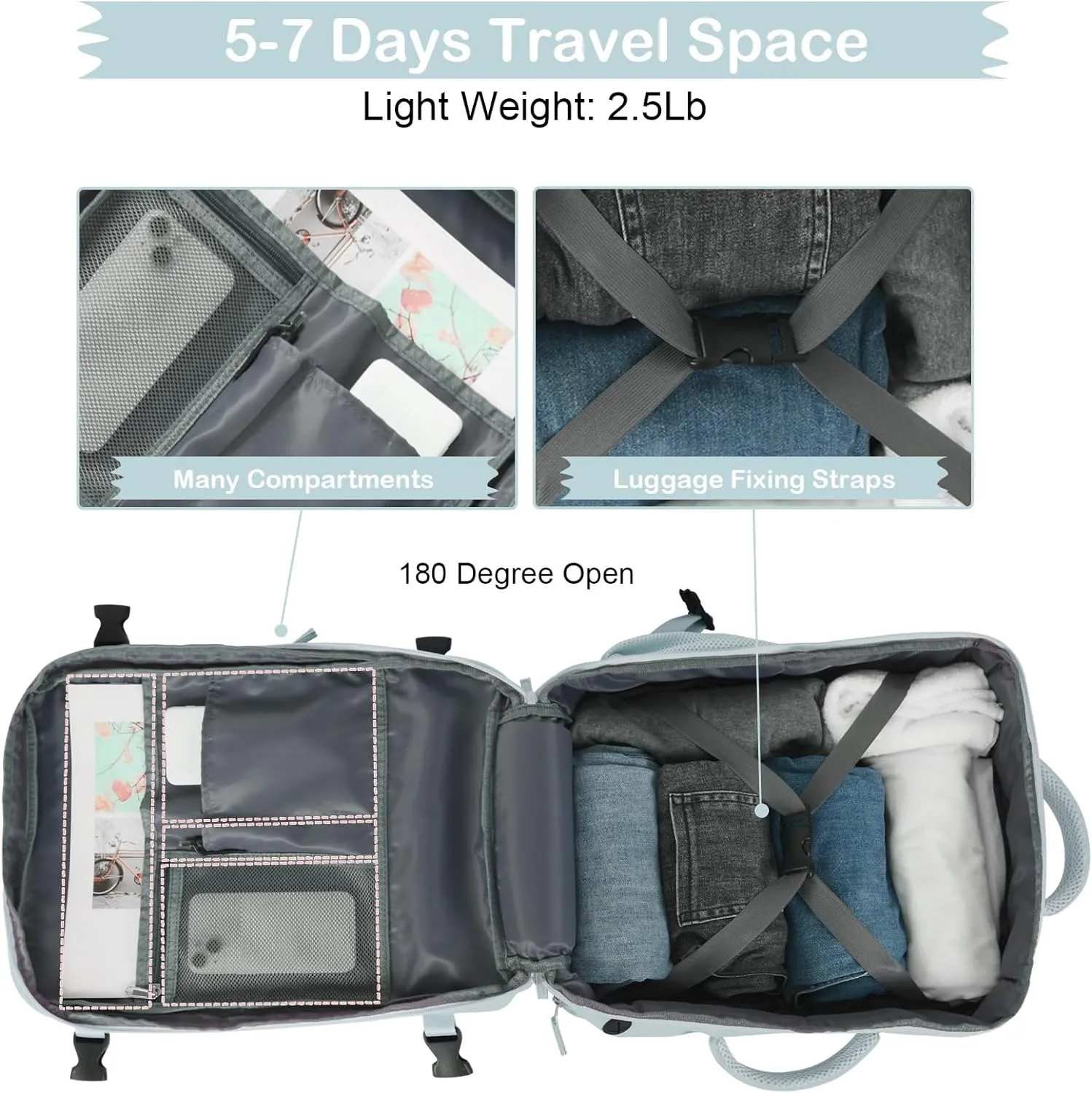 Hanples Travel Backpack for Women, Large Carry On, 17.3 Inch Laptop, Waterproof, Hiking, Casual Bag (Light Blue)