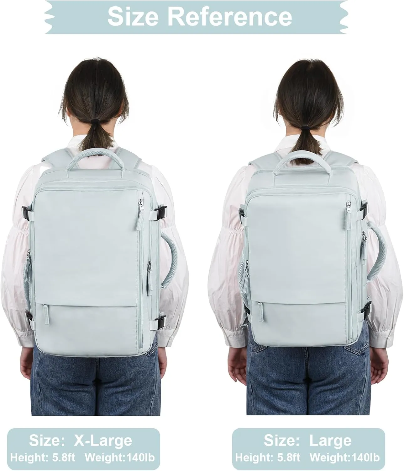 Hanples Travel Backpack for Women, Large Carry On, 17.3 Inch Laptop, Waterproof, Hiking, Casual Bag (Light Blue)