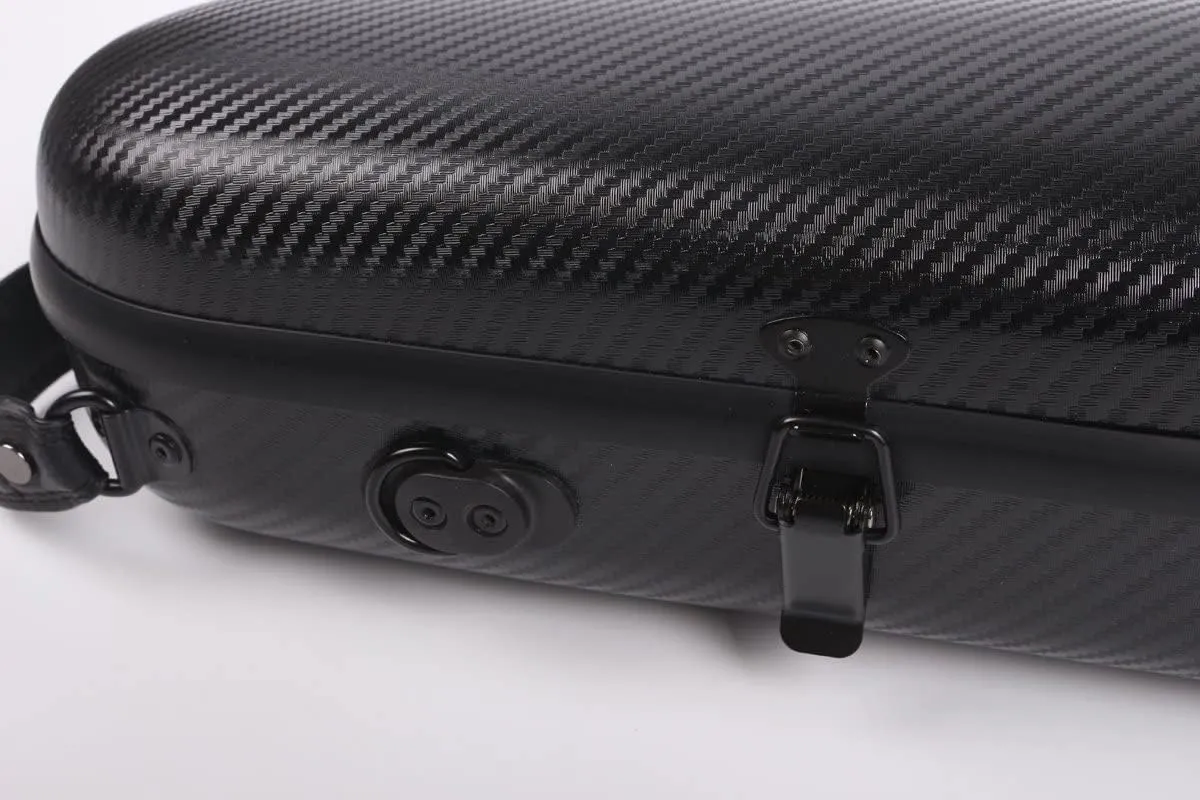 Hard Shell 3/4 Violin Case 4/4 Full Size Carbon Fiber Violin Box Strong Light Anti-Scratch Scratch Shaped Flight Case Travel Backpack Violin Case (Black), case33-1hei